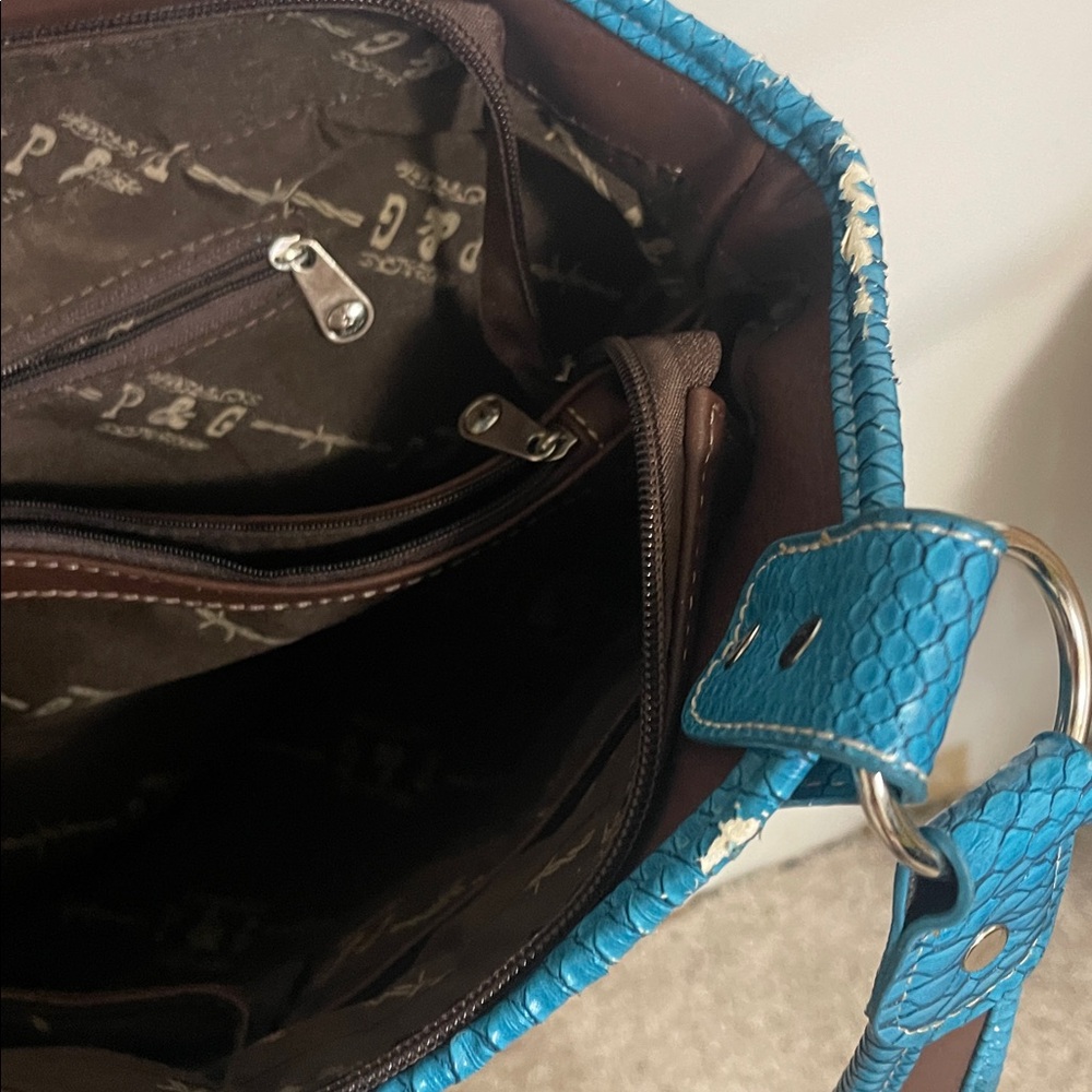 Brown and Blue Studded Women's Handbag - Picture 10 of 12